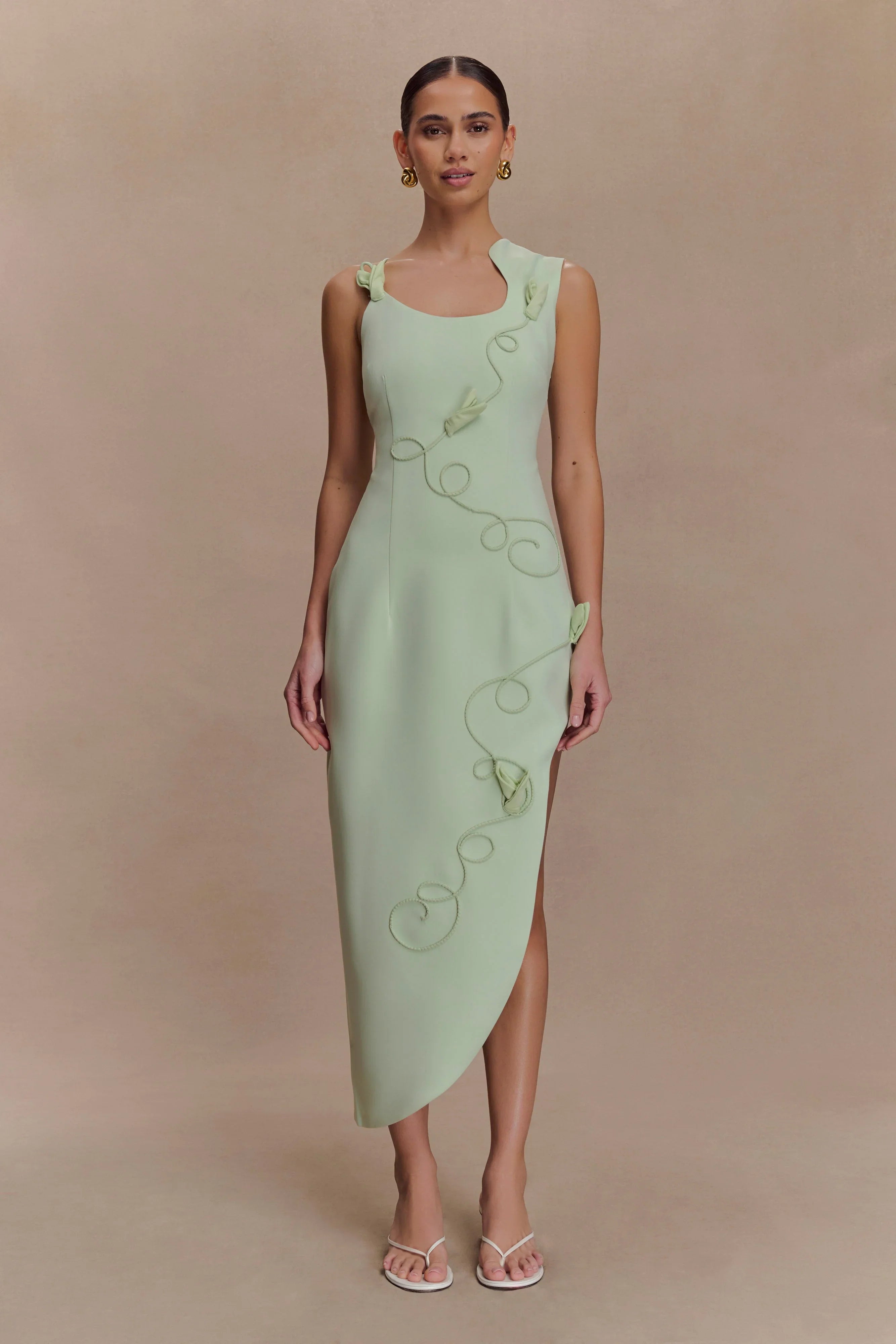 Virginia Suiting Embroidered Midi Dress Sage