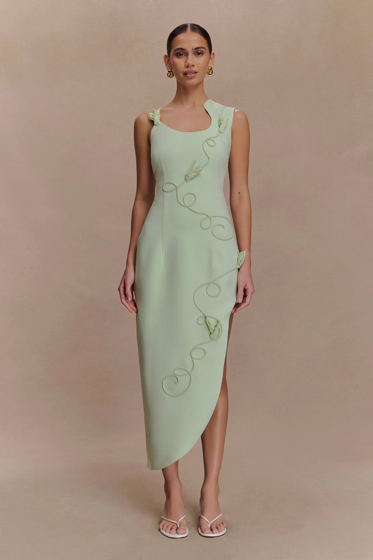 Virginia Suiting Embroidered Midi Dress Sage