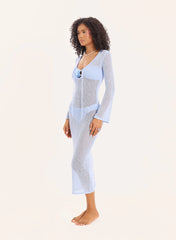Blue Semi Sheer Cut Out Keyhole Knitted Maxi Dress