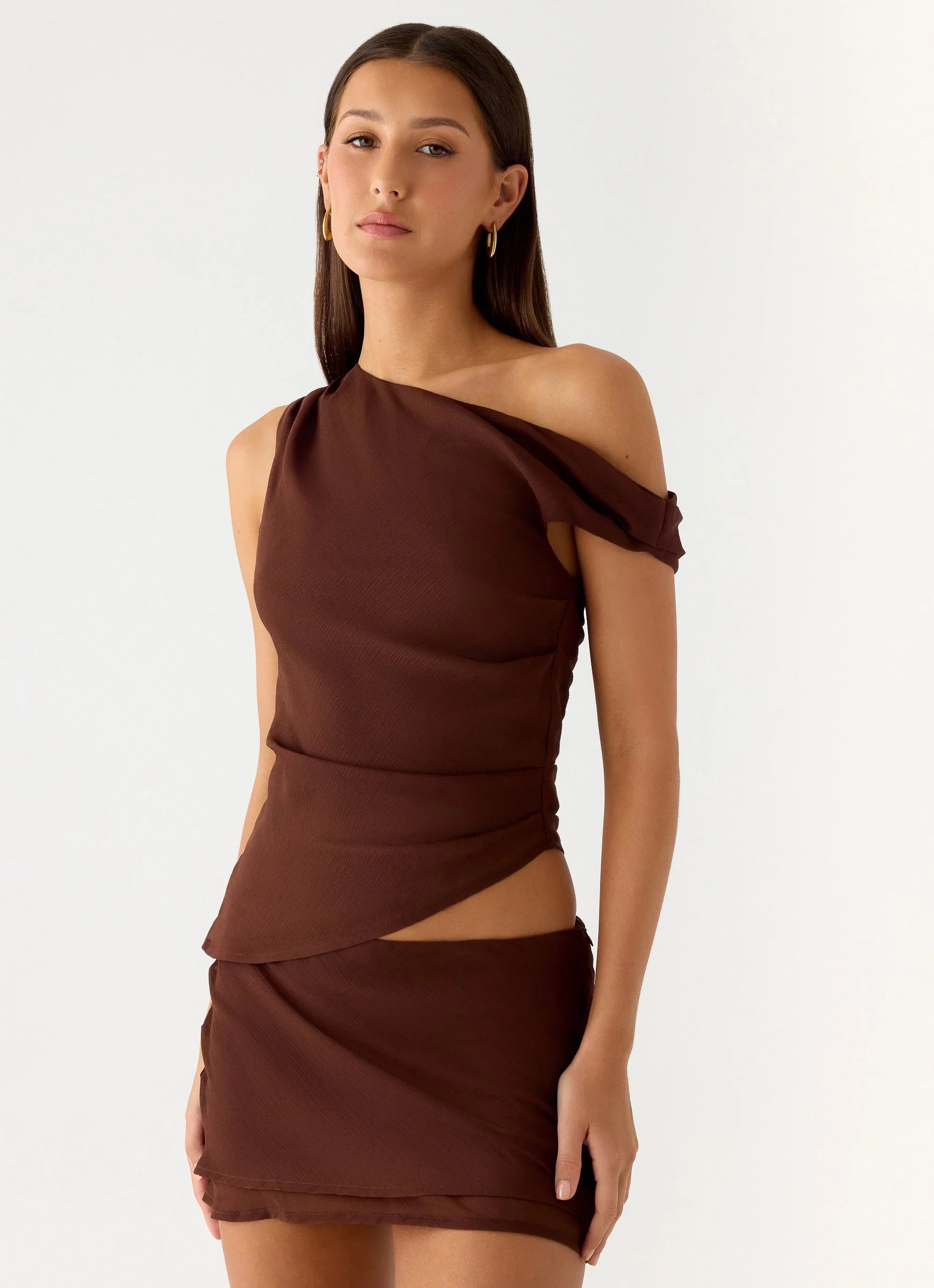 Stereotype One Shoulder Top Chocolate