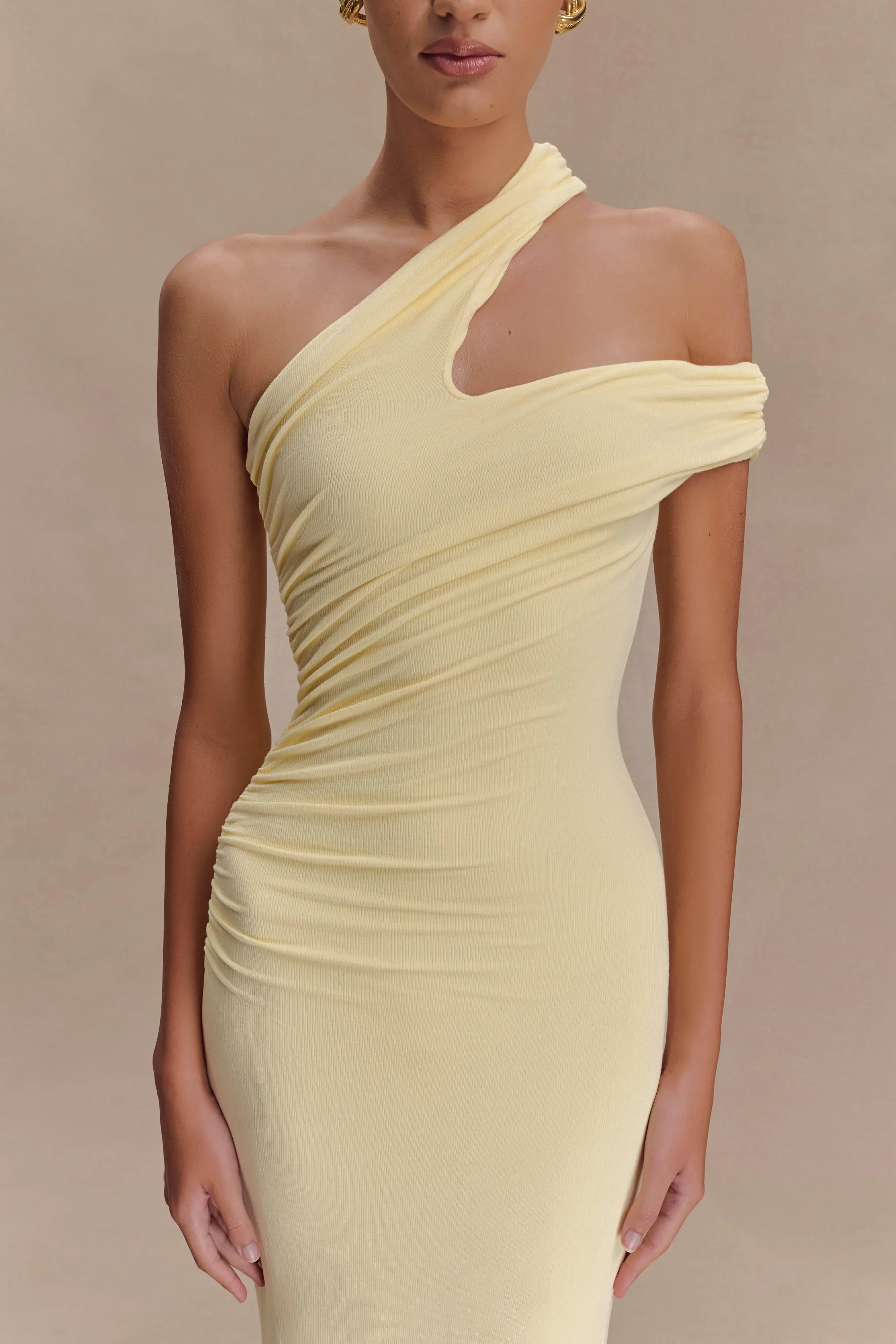 Anastasia One Shoulder Modal Midi Dress Pale Lemon