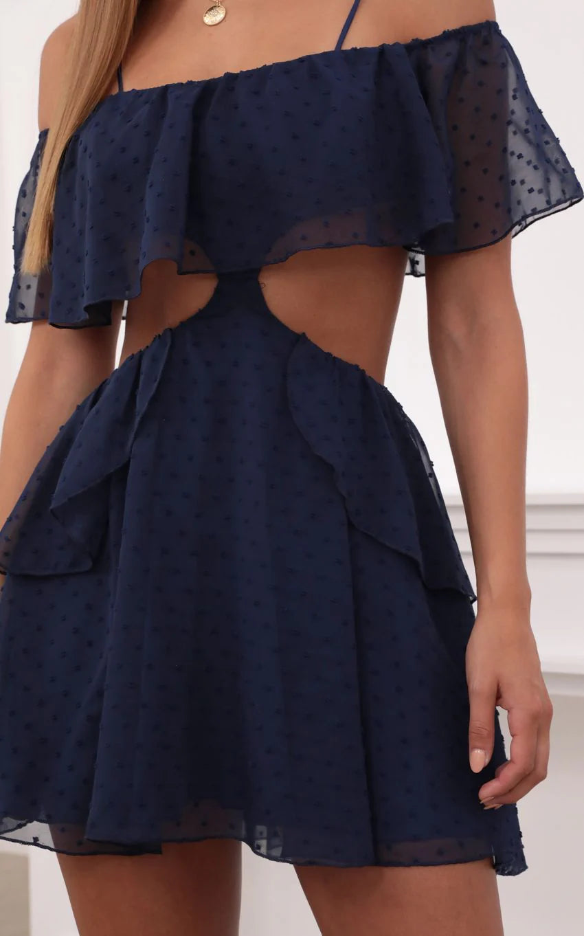Mesh Cutout Dress in Navy