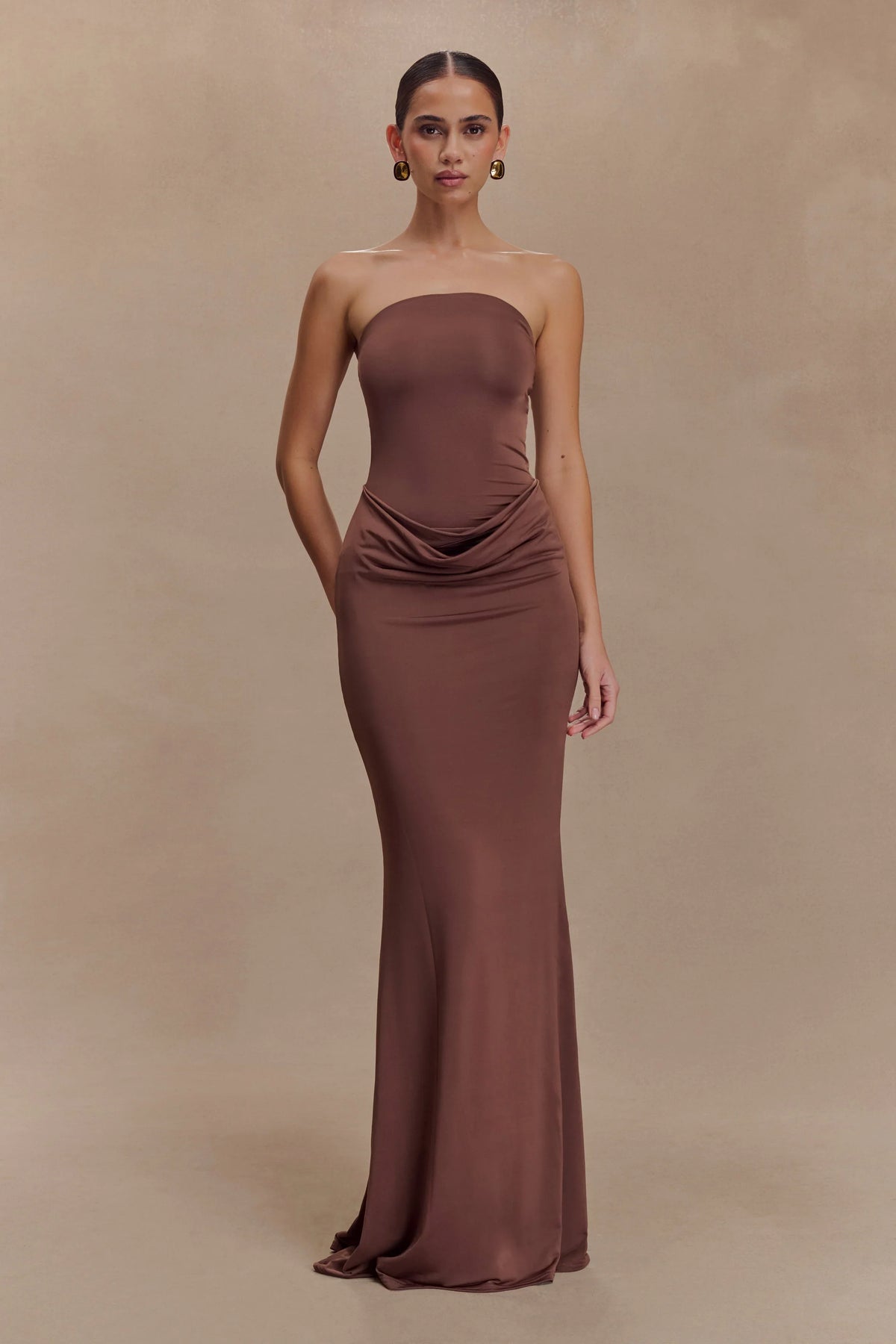 Madison Strapless Slinky Maxi Dress Chocolate