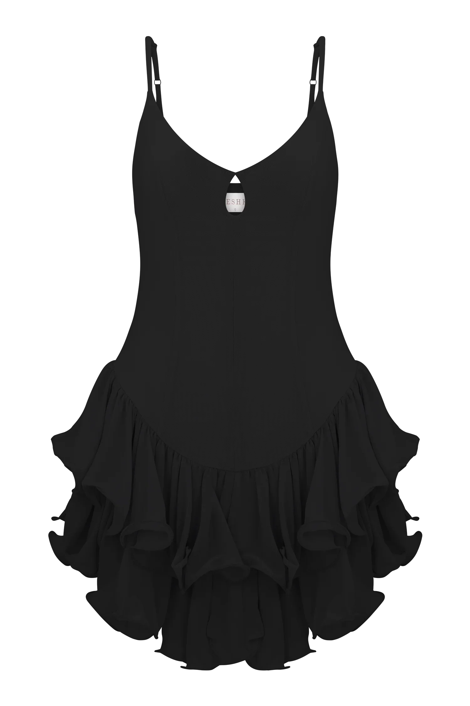 Calantha Ruffle Mesh Mini Dress Black