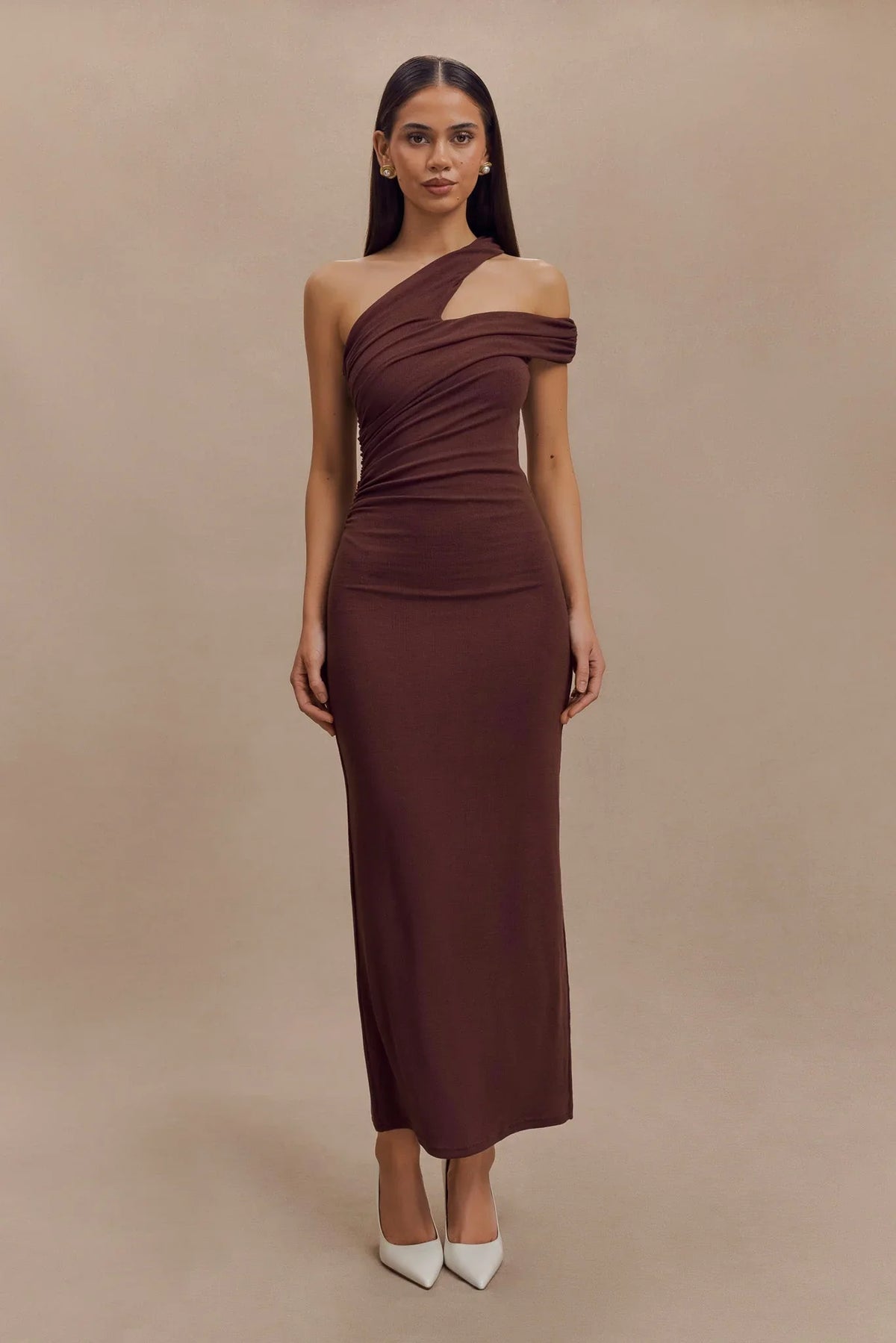 Anastasia One Shoulder Modal Midi Dress Mahogany