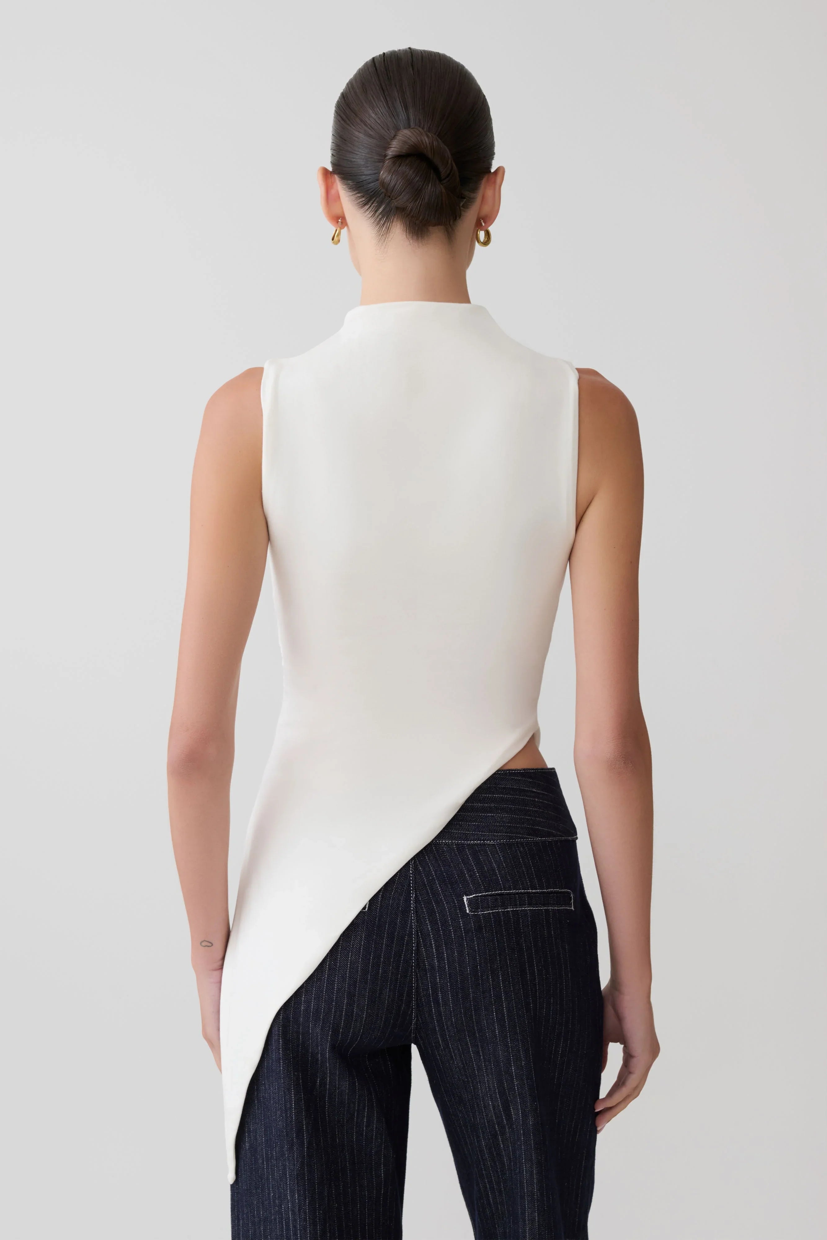 Suong High Neck Gathered Top White