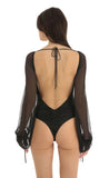 Mesh Long Sleeve Bodysuit in Black