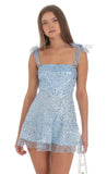 Sequin Beaded A line Dress in Sky Blue