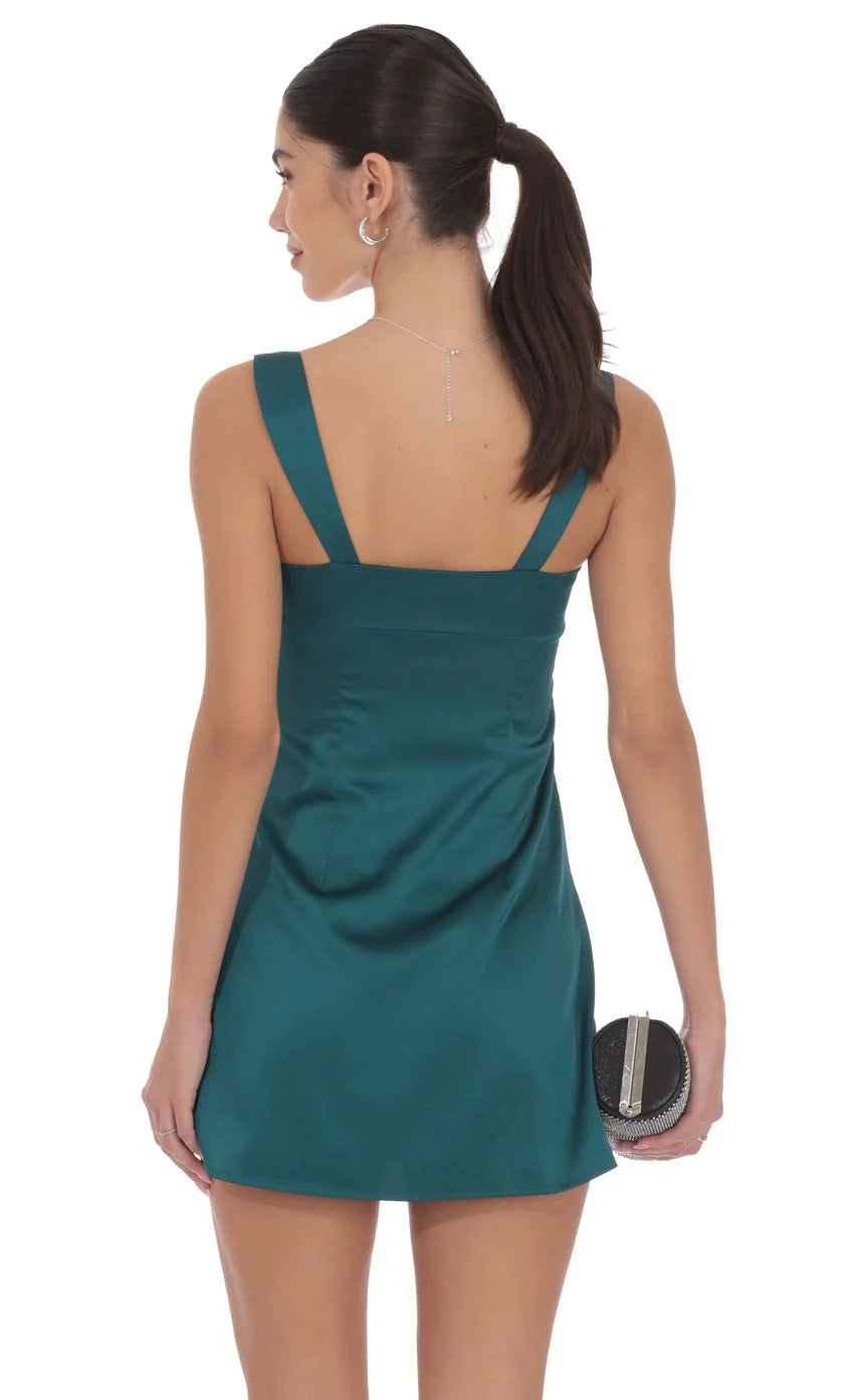 Satin Shift Dress in Teal