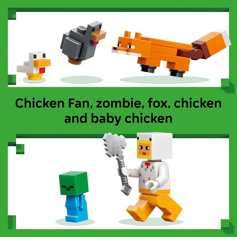 LEGO Minecraft Chicken Farm Building Toy for Kids Video Game Playset Figures for Boys Girls Ages 7 Gift for Birthdays 21585