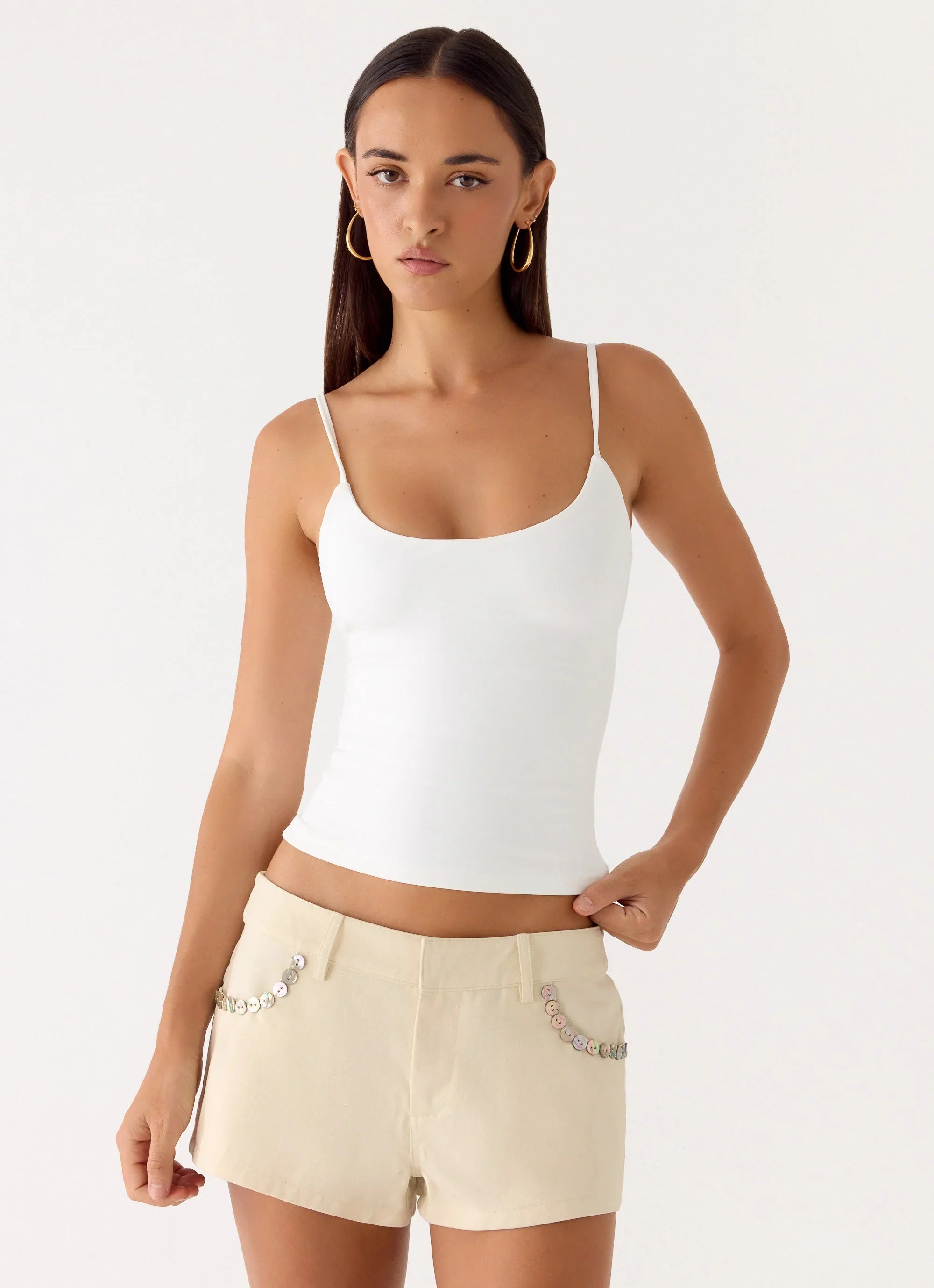 Emenique Button Shorts Ivory