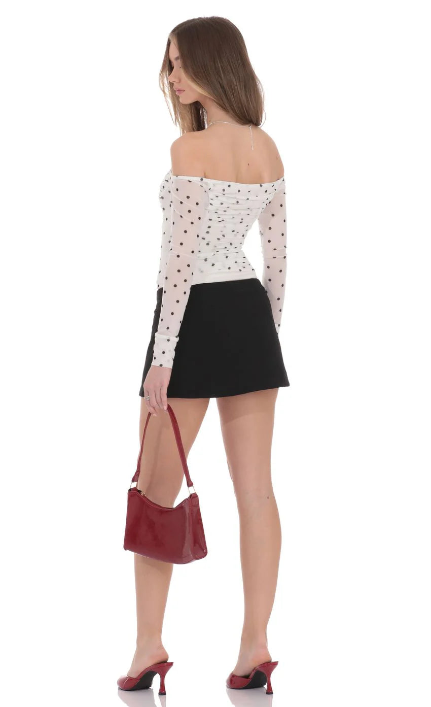 Polka Dot Off Shoulder Ruched Top in White