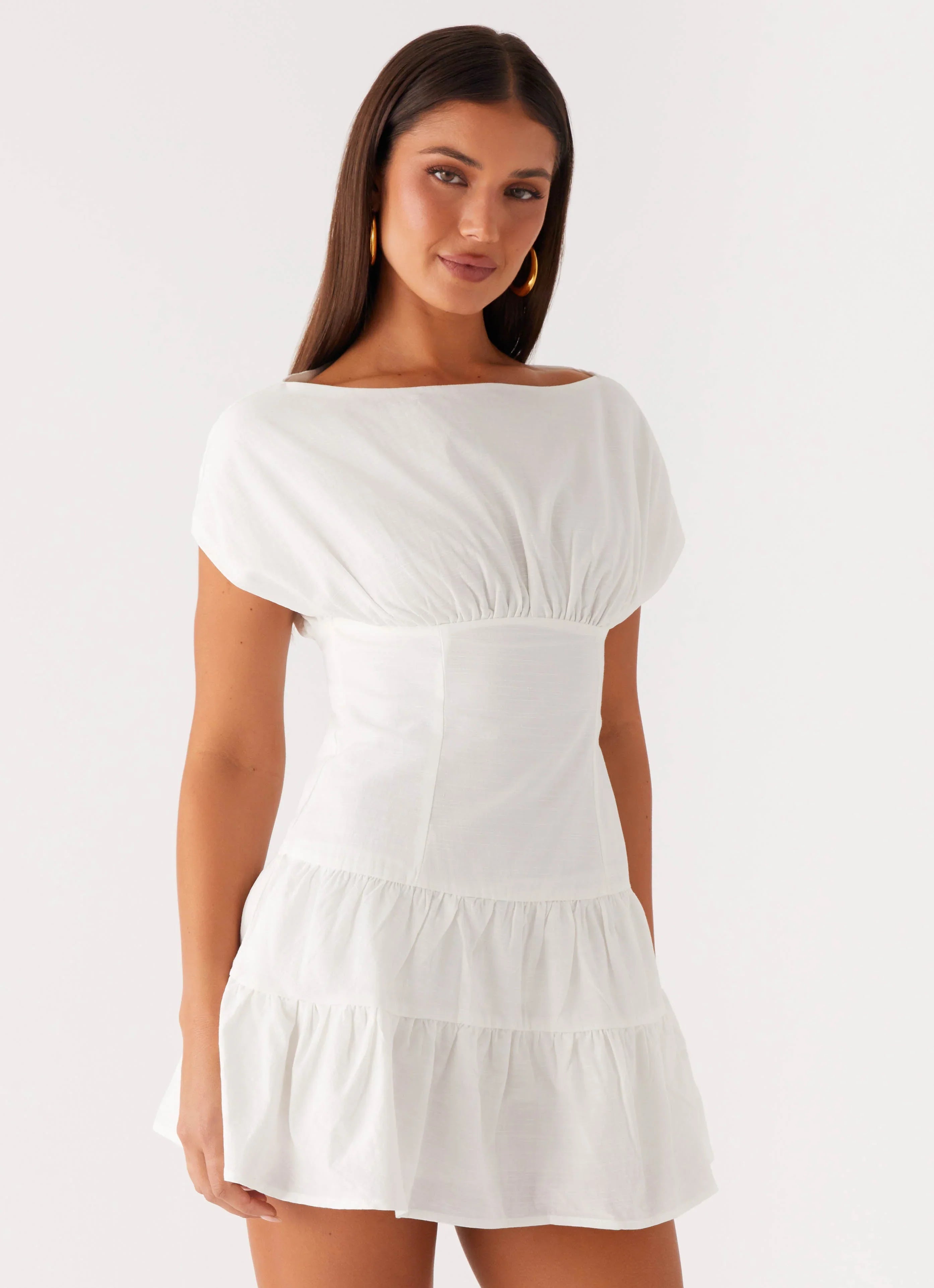 Ember Haze Boat Neck Mini Dress Off White