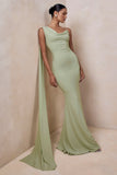 Kenza Mint Asymmetric Neck Maxi Dress With Scarf Detail