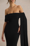 Saffina Black Bardot Neck Maxi Dress With Sash Detail