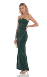Satin V Strapless Maxi Dress in Green