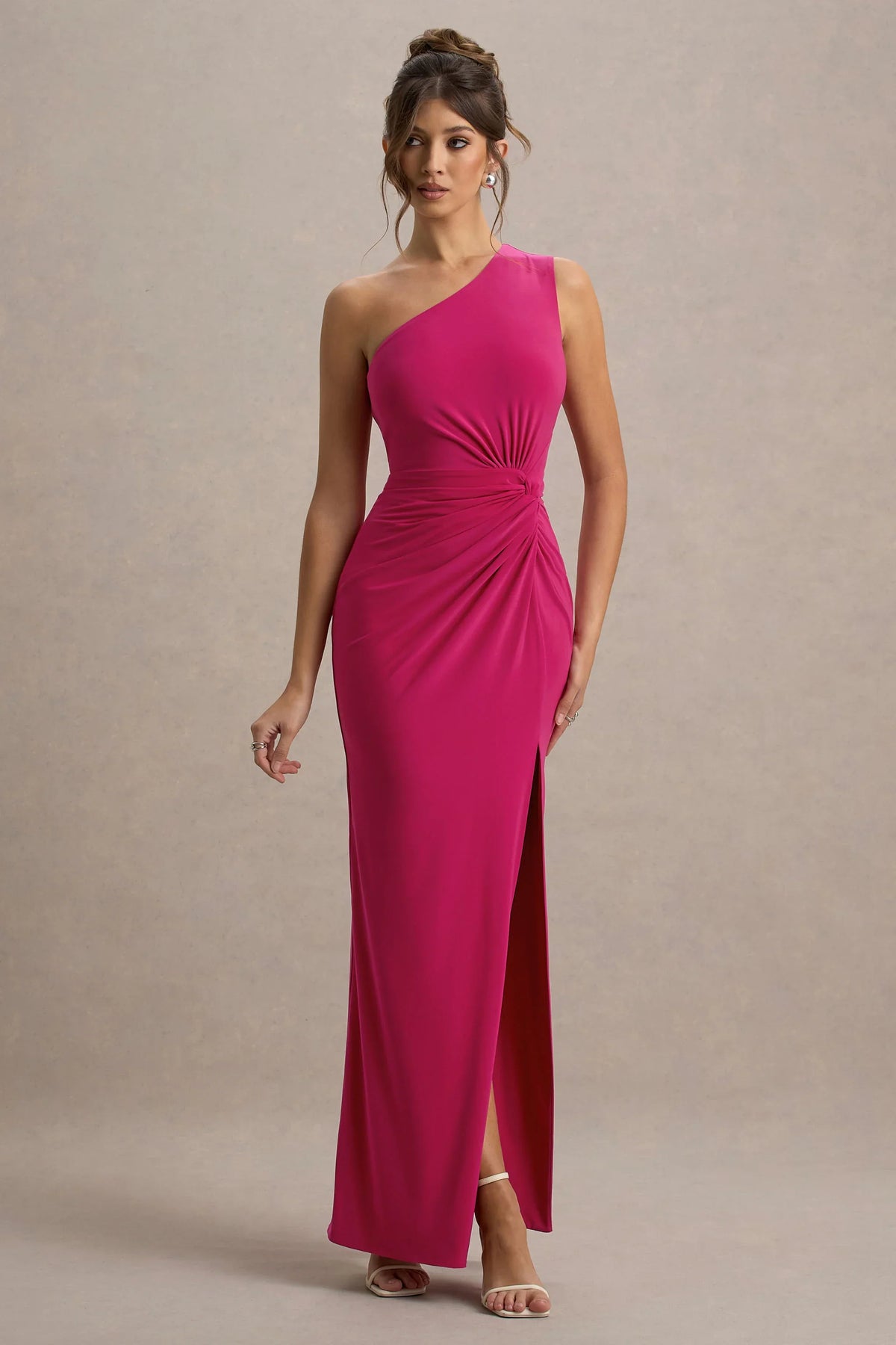 Galene Hot Pink Asymmetric Wrap Maxi Dress