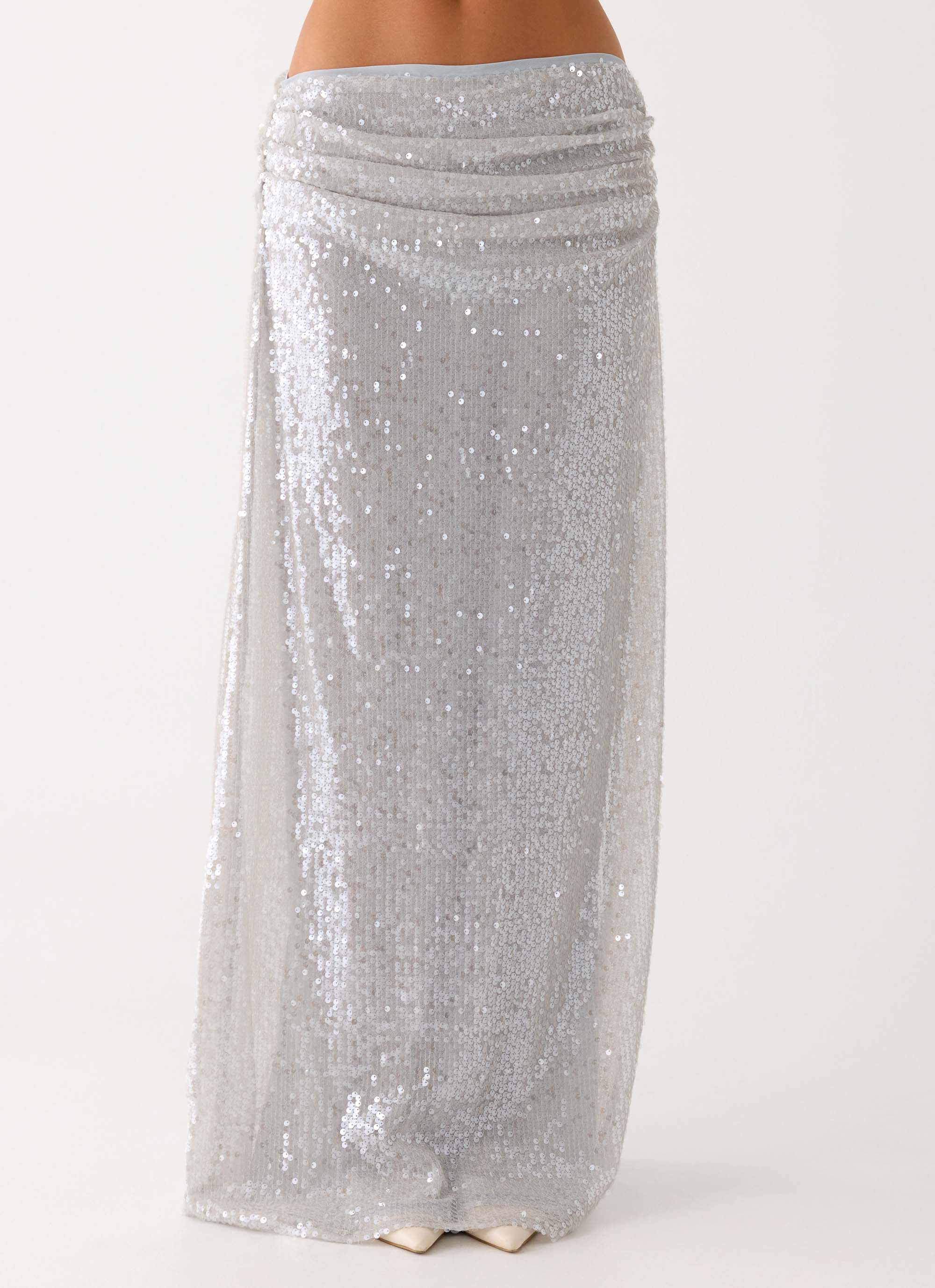 Susie Sequin Maxi Skirt Silver