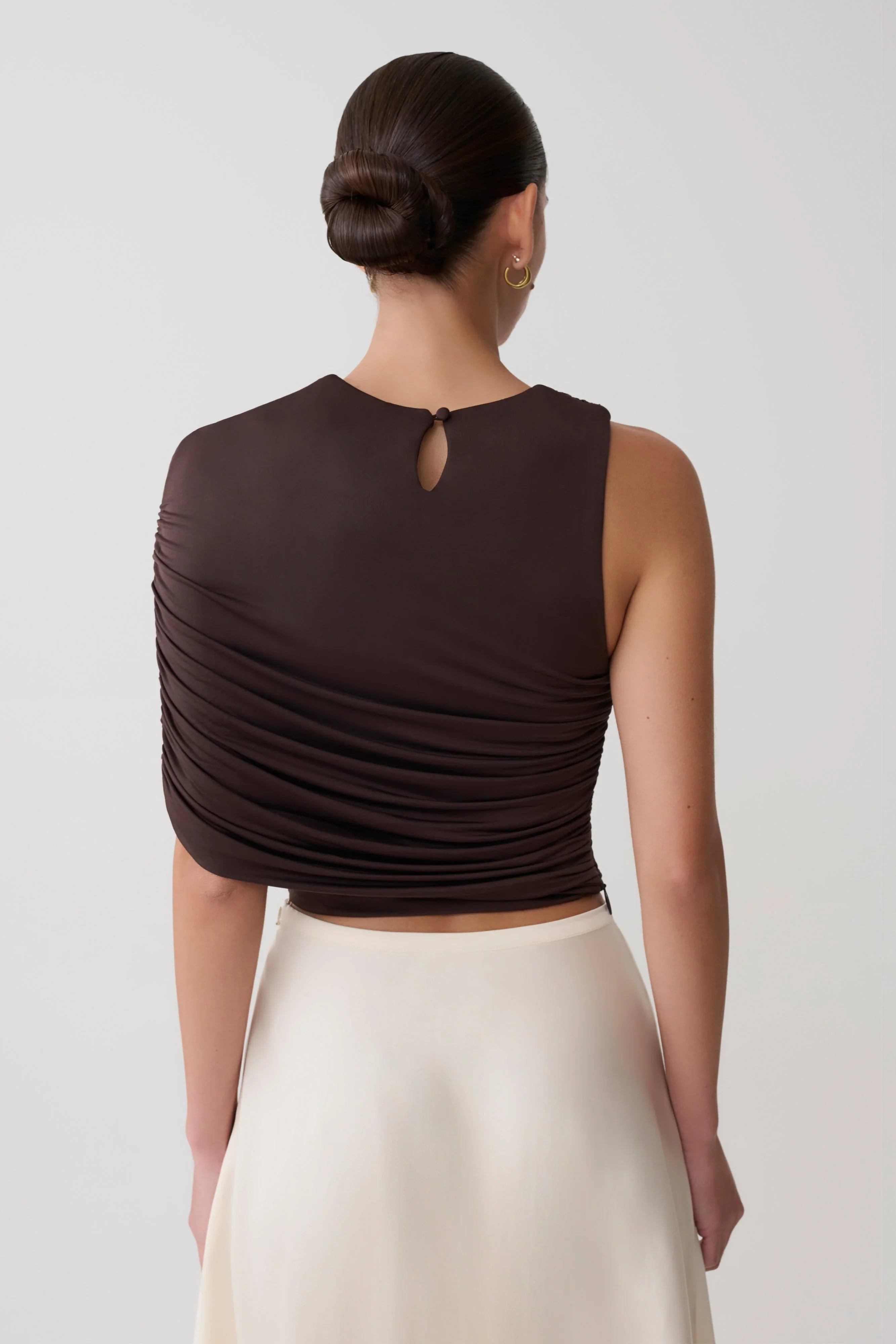 Adrienne One Shoulder Slinky Top Chocolate