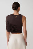 Adrienne One Shoulder Slinky Top Chocolate