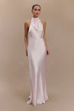 Esther Iridescent Satin Cowl Maxi Dress Pale Pink