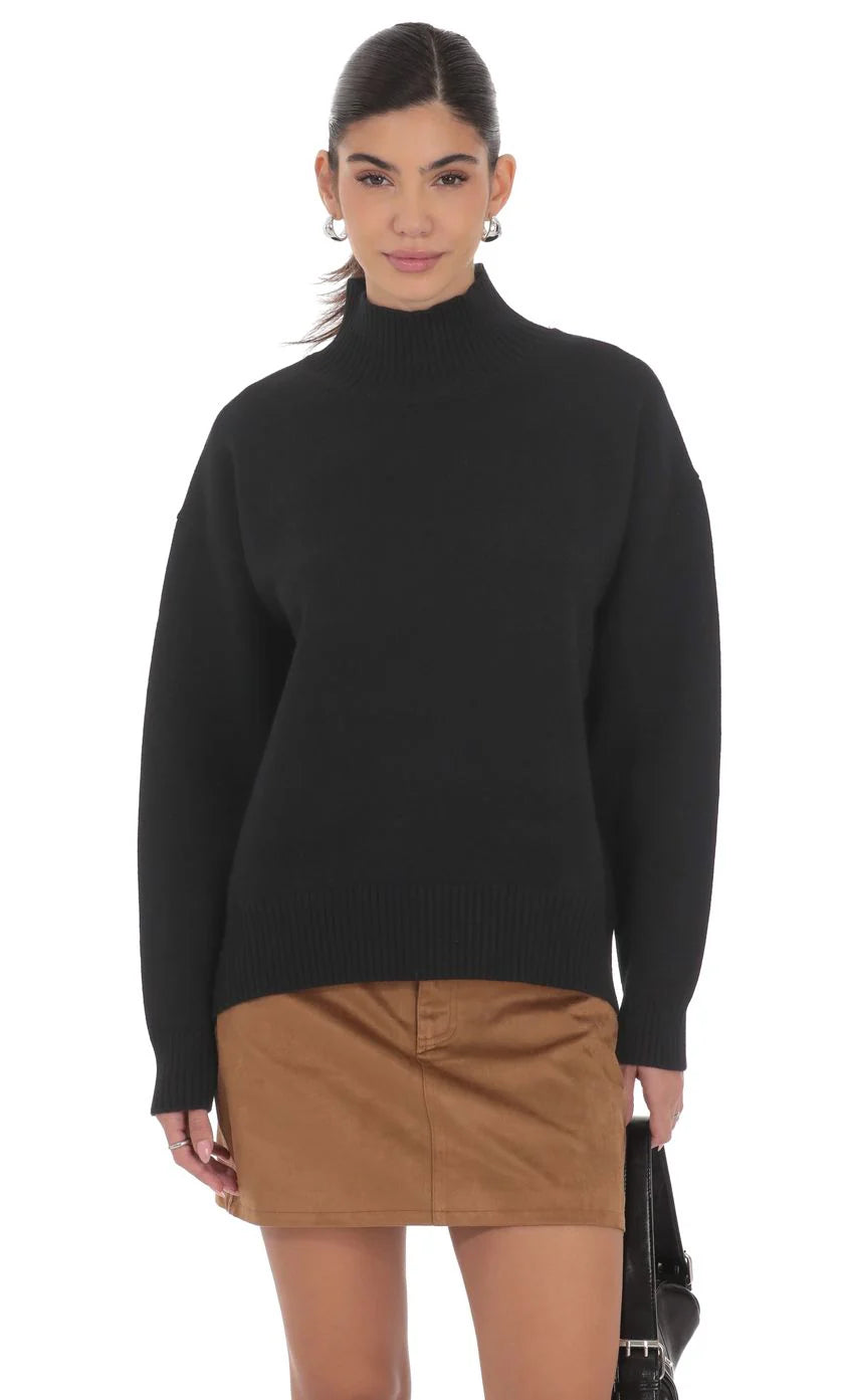 Turtle Neck Knit Jumper in Black