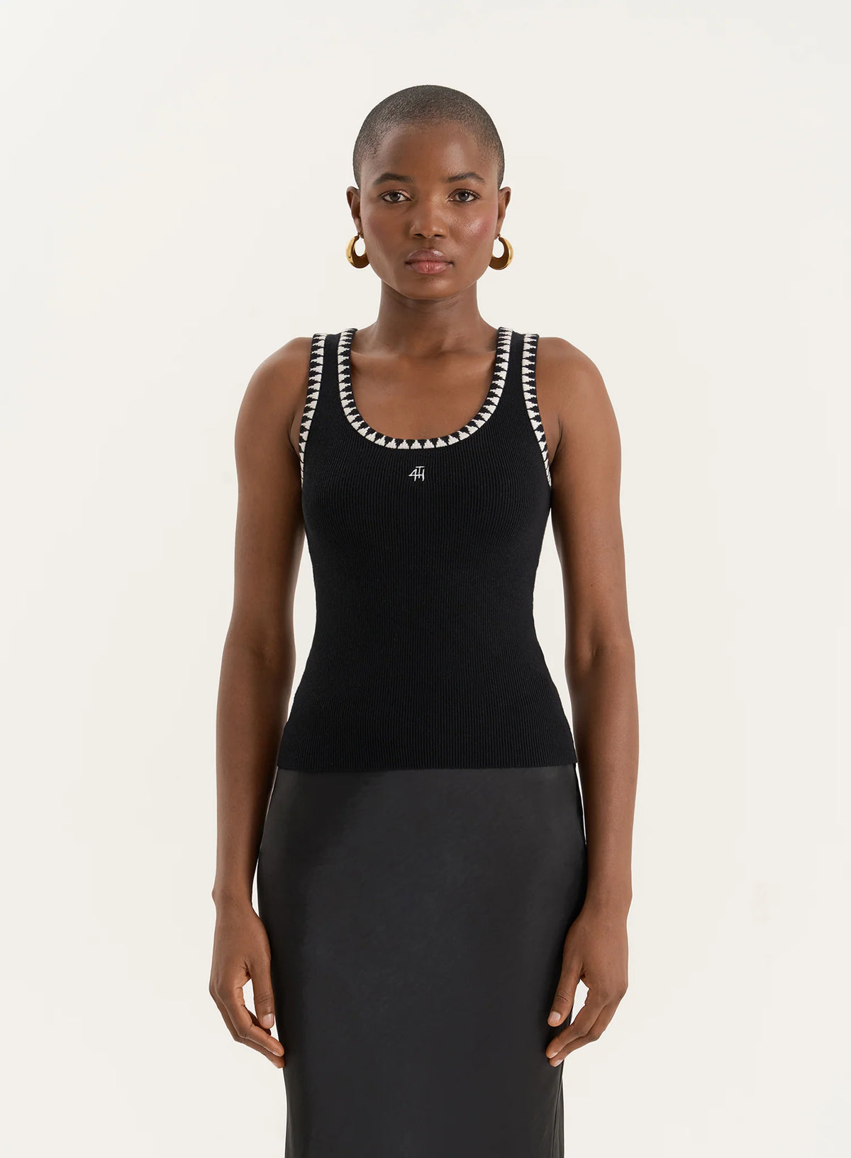 Black Knitted Contrast Stitch Vest Top