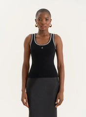 Black Knitted Contrast Stitch Vest Top