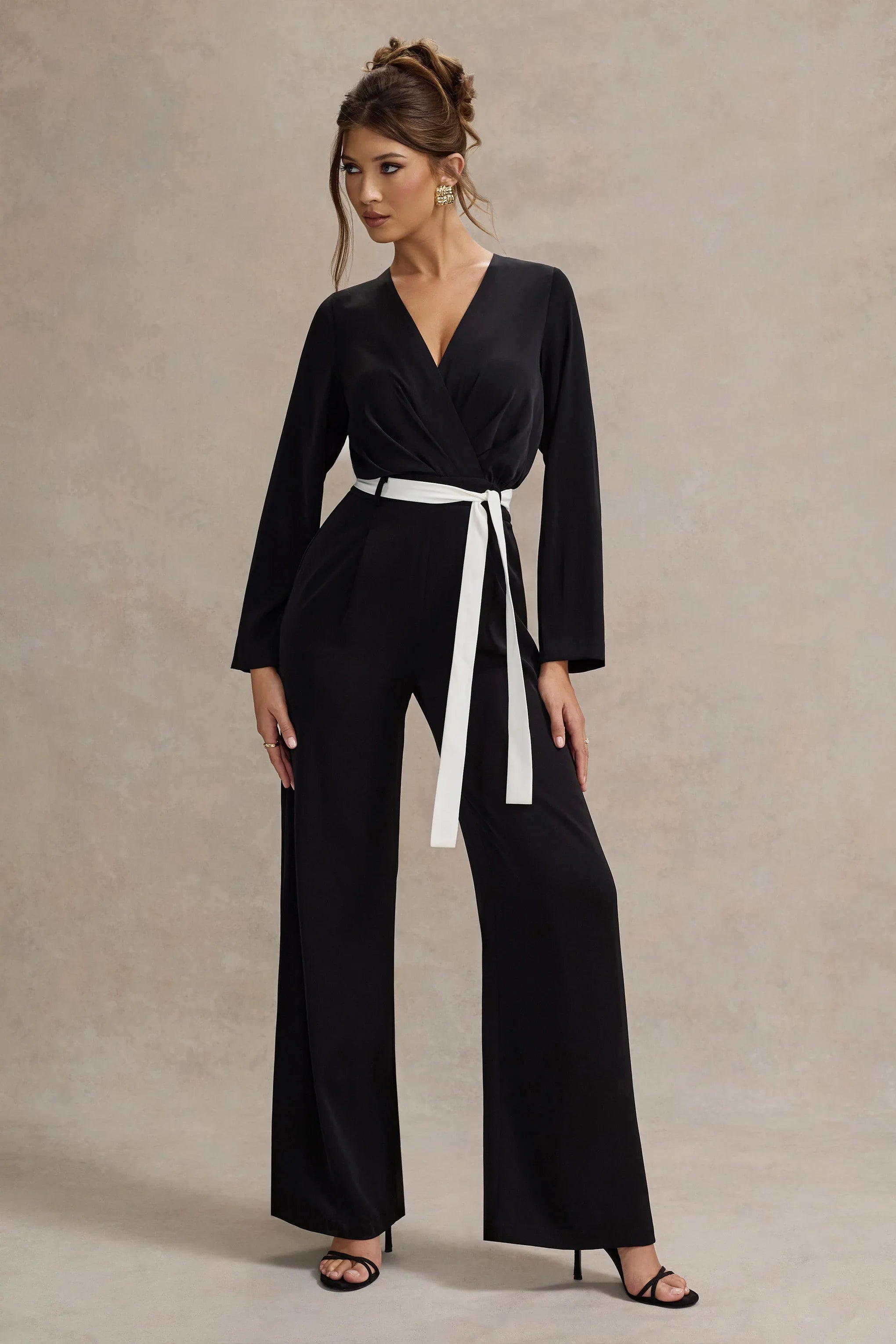 Ruba Black Tailored Plunge Jumpsuit With Tie Waist