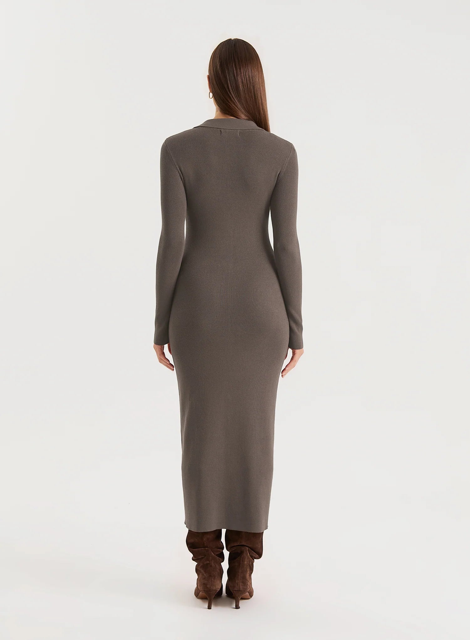 Charcoal Collared Button Down Knitted Dress