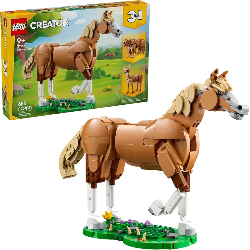 LEGO Creator 3 in 1 Beautiful Horse Building Toy for Kids Building Blocks Learning Toy for Girls Boys Ages 9 Create a Horse Bear or Deer Toy with 1 Set Gift for Birthdays 31166