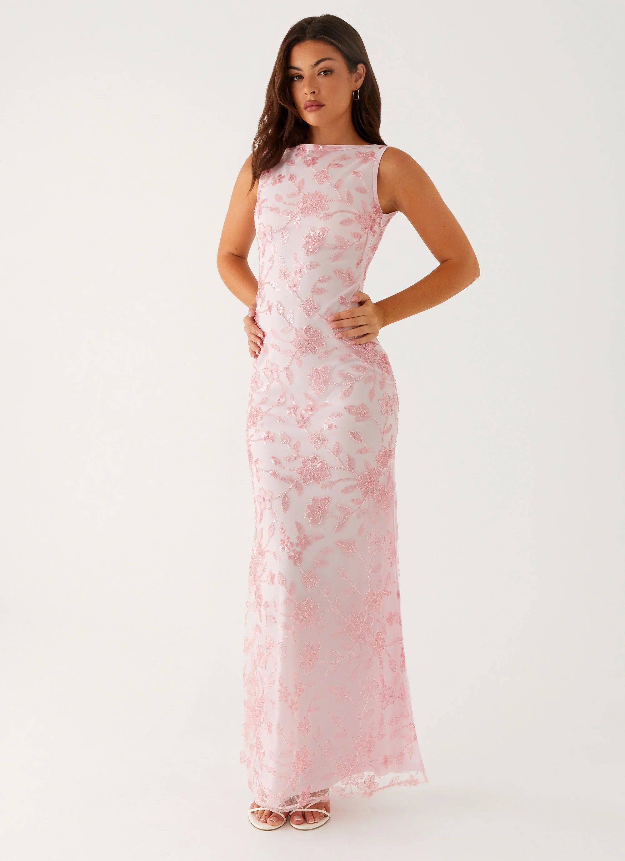Moorey High Neck Maxi Dress Pink