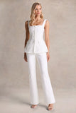 Aceline White Square Neck Tailored Jumpsuit