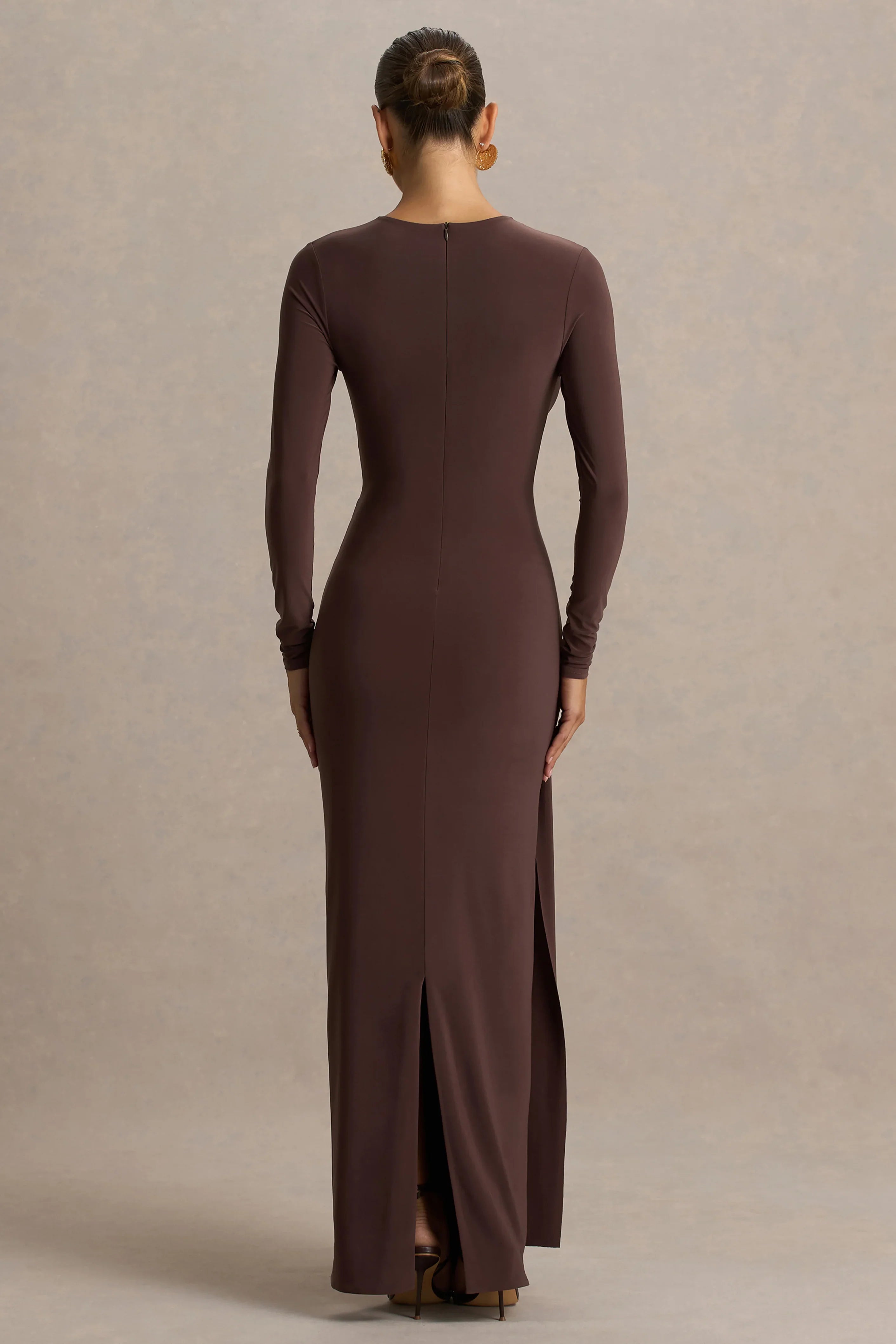 Virelle Brown Boat Neck Maxi Dress With Wrap Detail And Sash