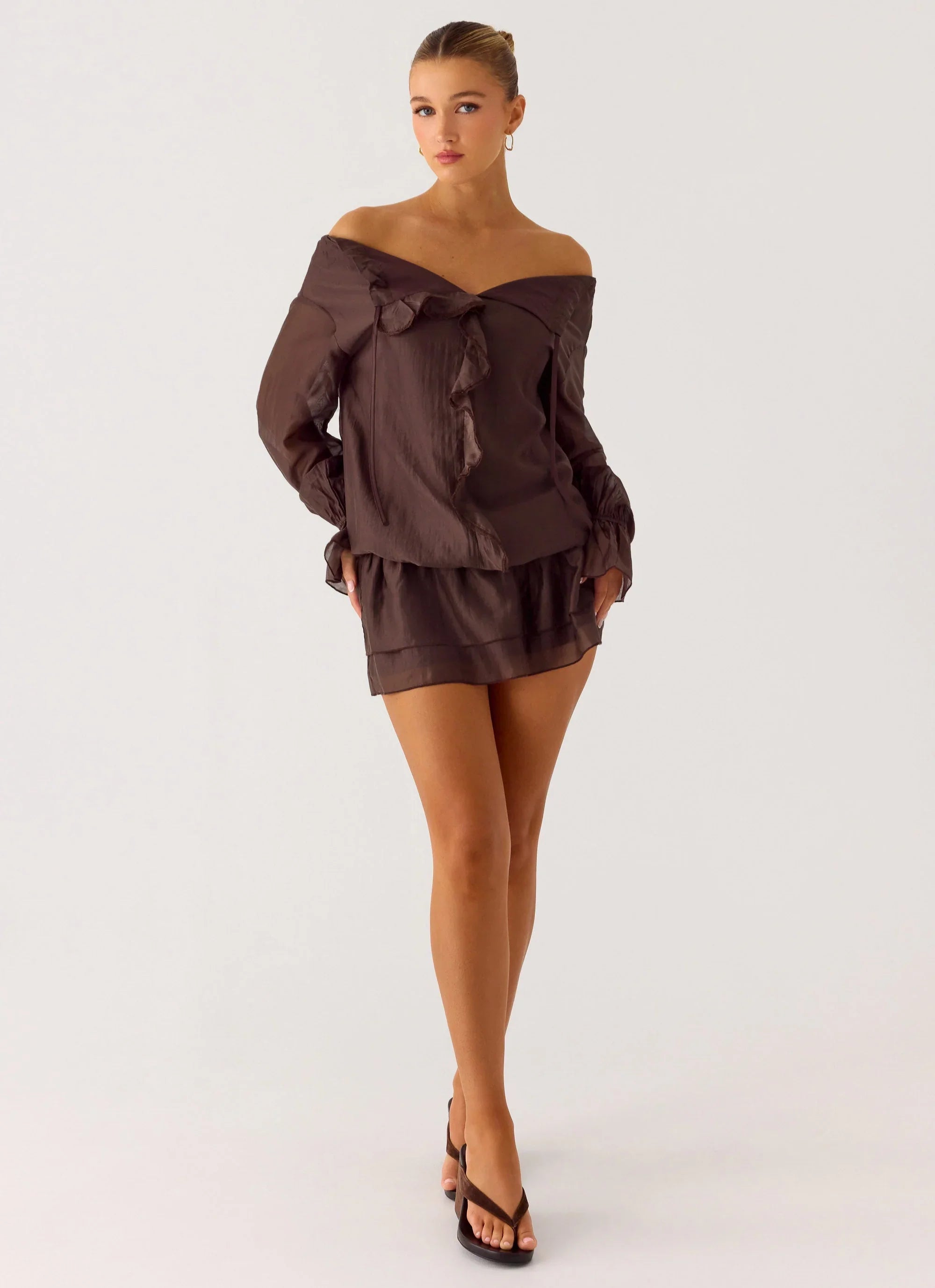 Elris Drop Waist Mini Dress Cool Chocolate