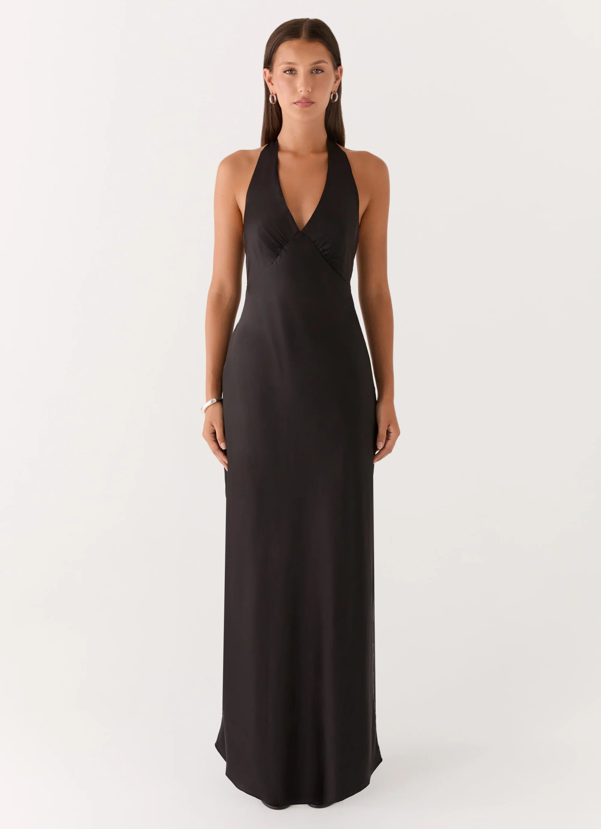Heavy Hearted Satin Maxi Dress Black