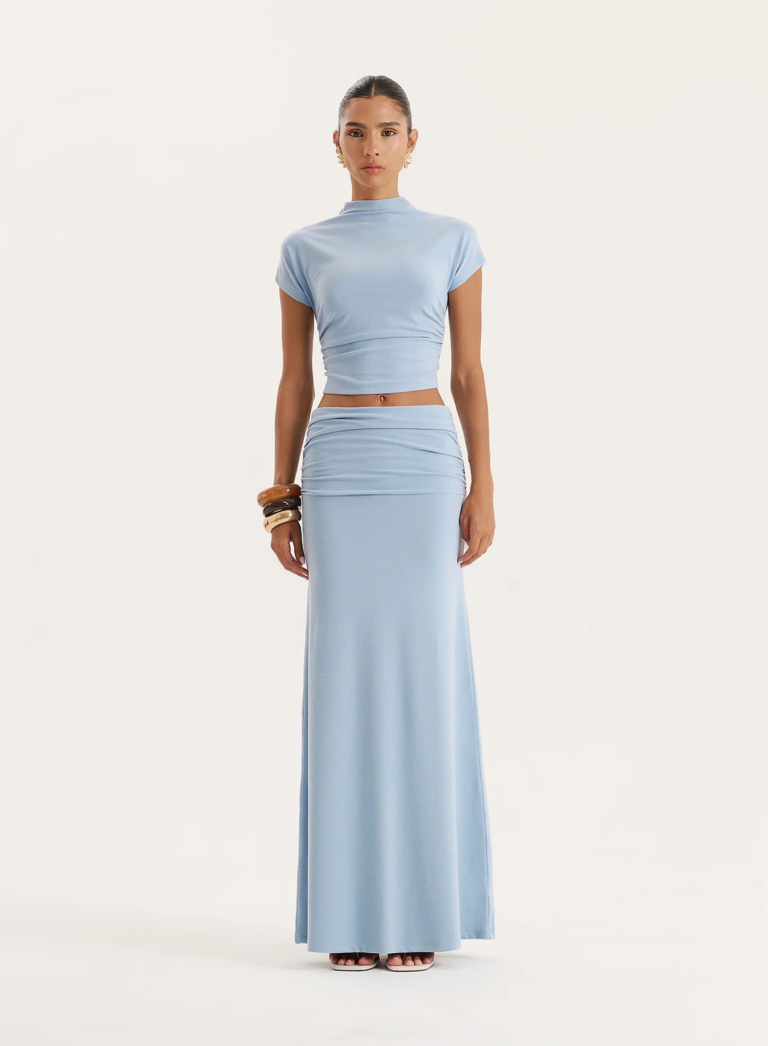 Blue Jersey Drop Waist Maxi Skirt
