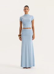 Blue Jersey Drop Waist Maxi Skirt