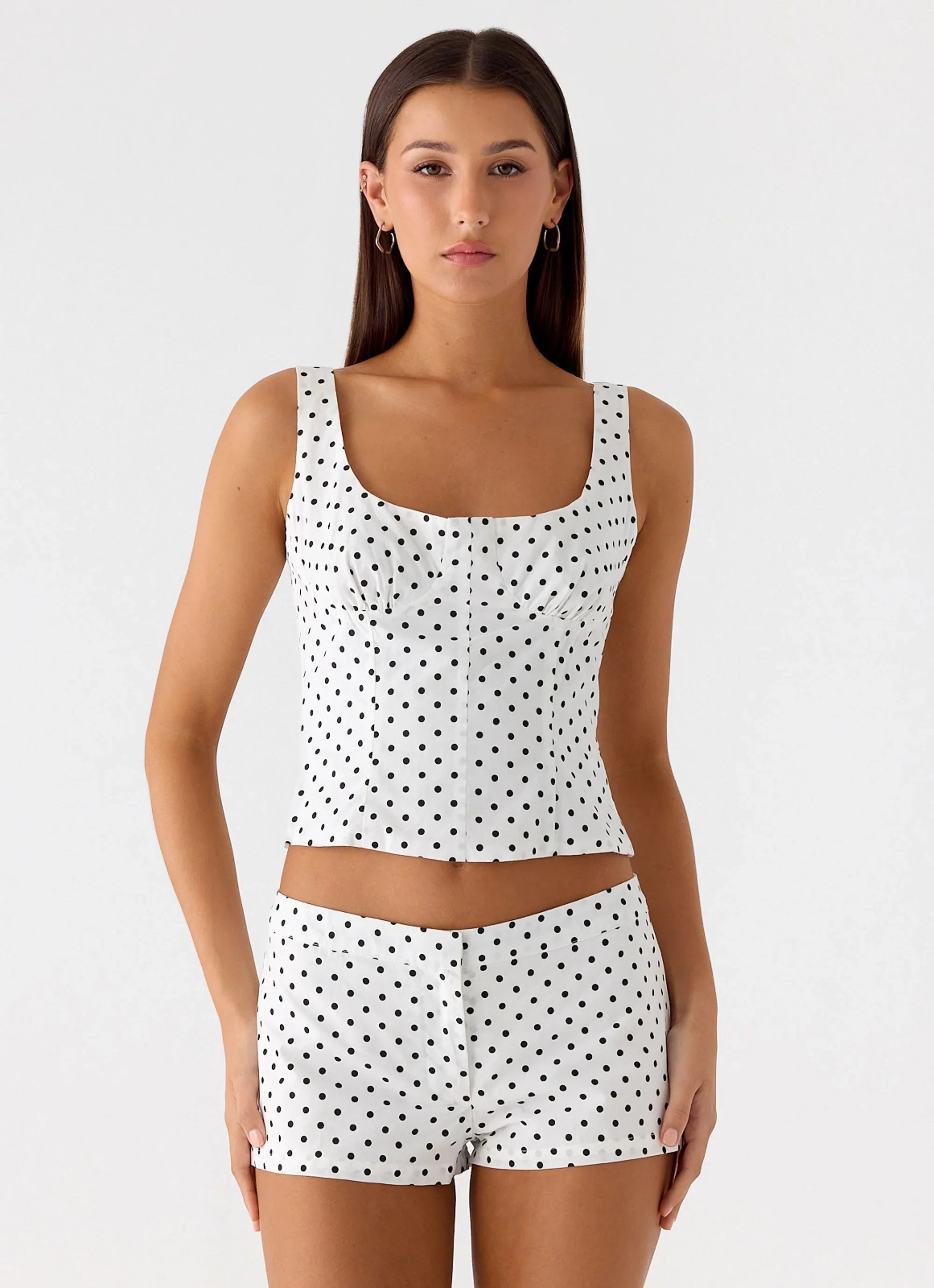 Coastline Cotton Micro Mini Shorts White Polka Dot