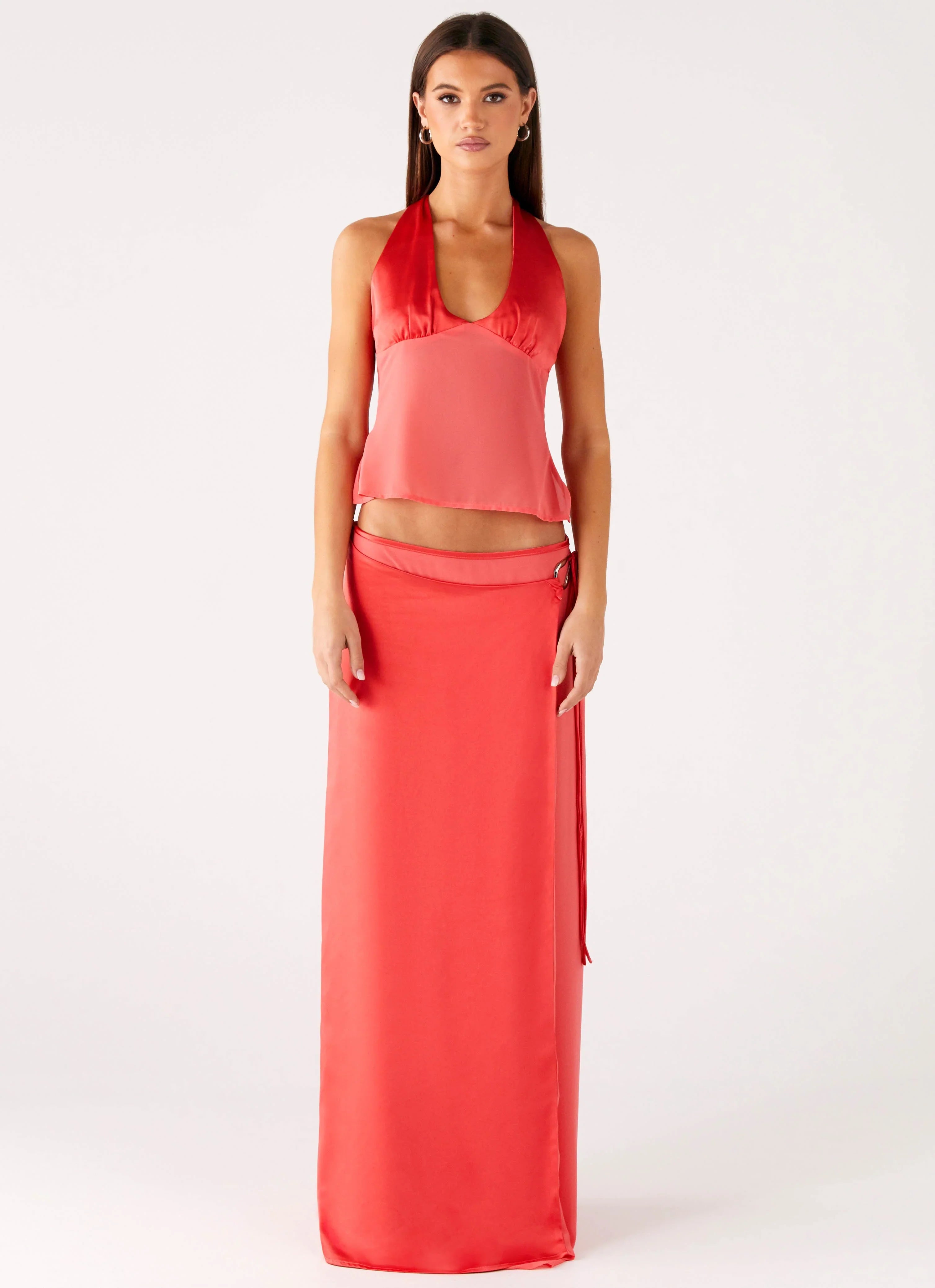 Pollie Wrap Maxi Skirt Coral