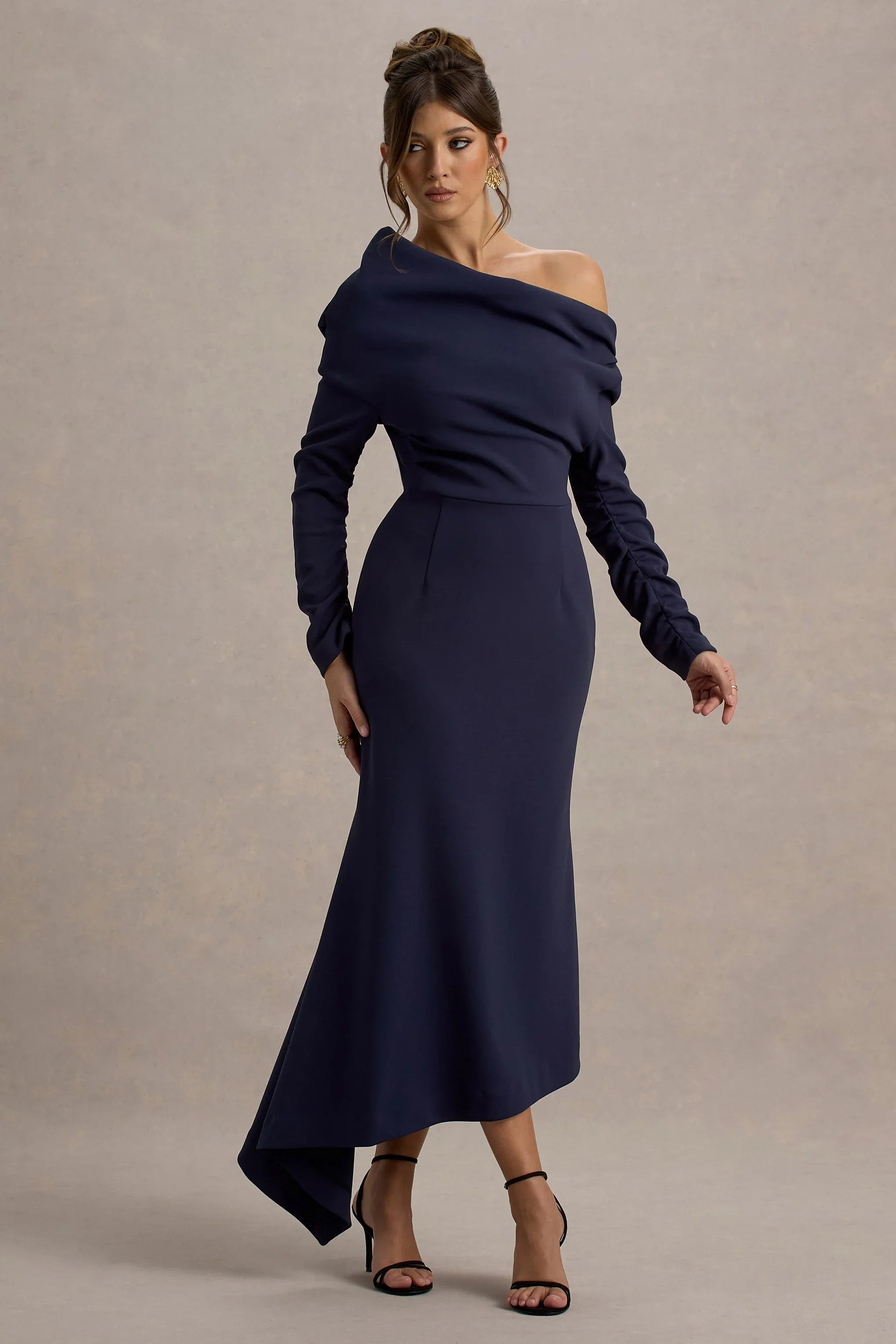 Lou Navy One Shoulder Asymmetric Maxi Dress