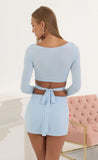 Long Sleeve Two Piece Skirt Set in Blue