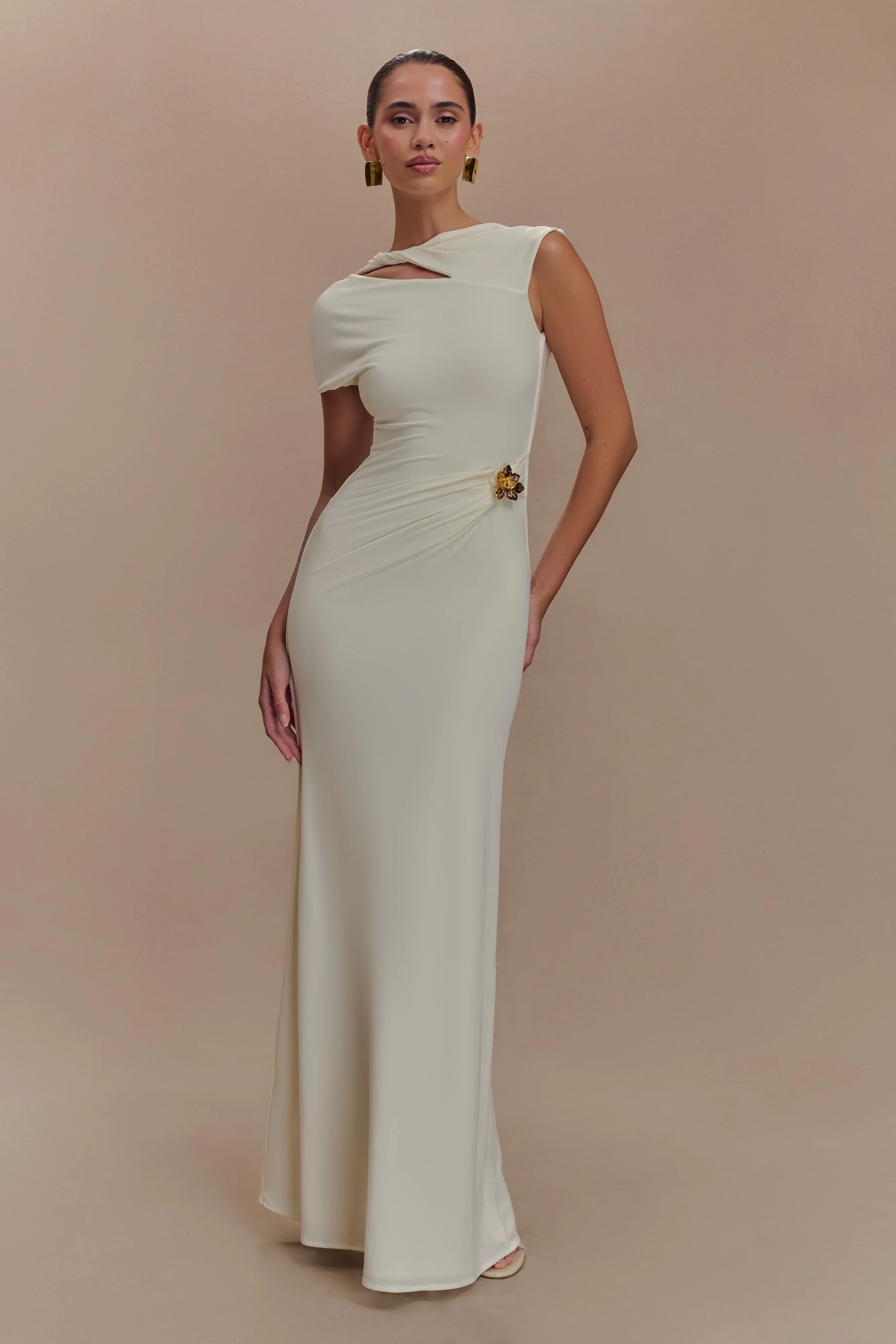Kaida Slinky Maxi Dress With Hardware Ivory