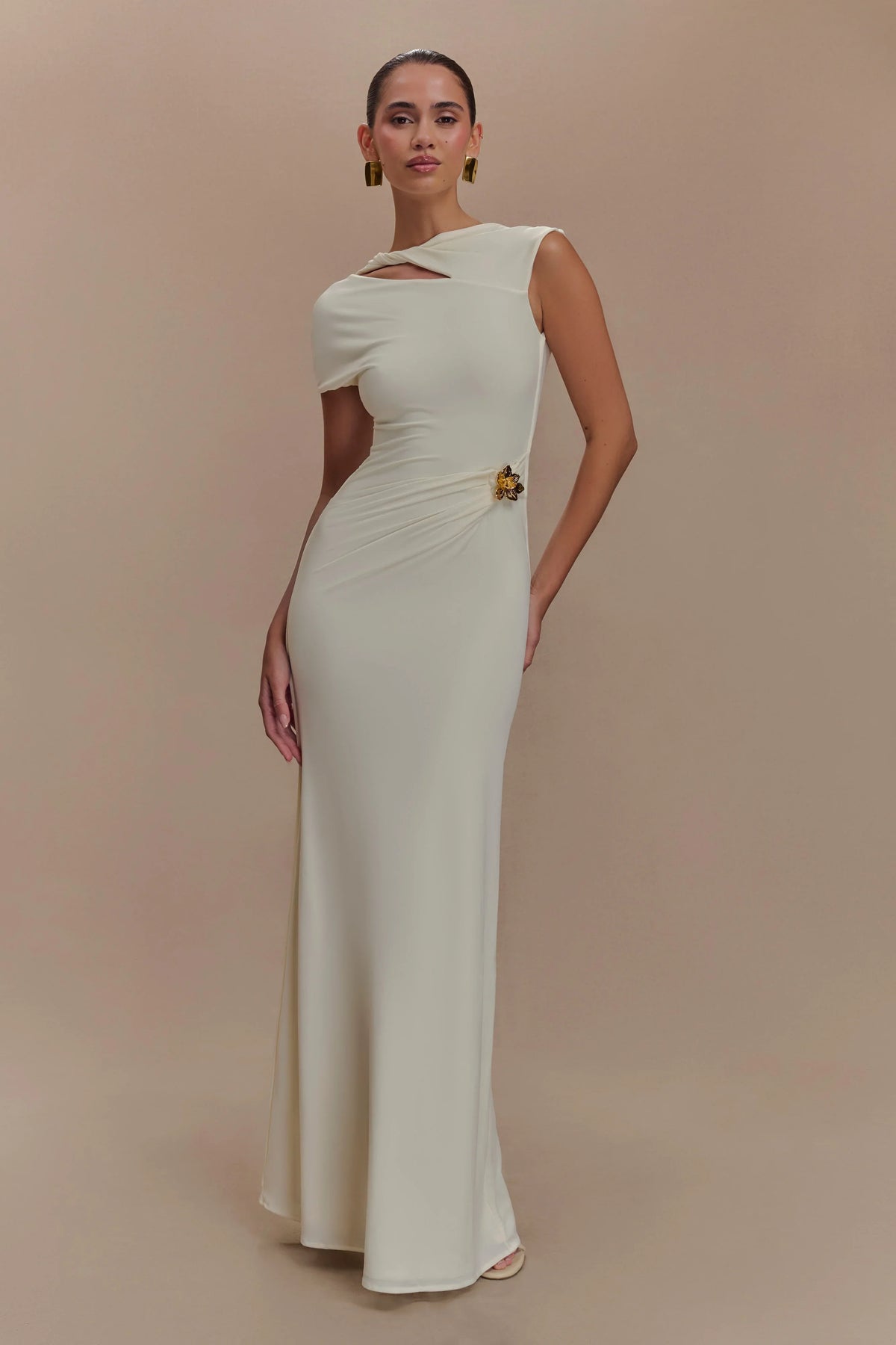 Kaida Slinky Maxi Dress With Hardware Ivory