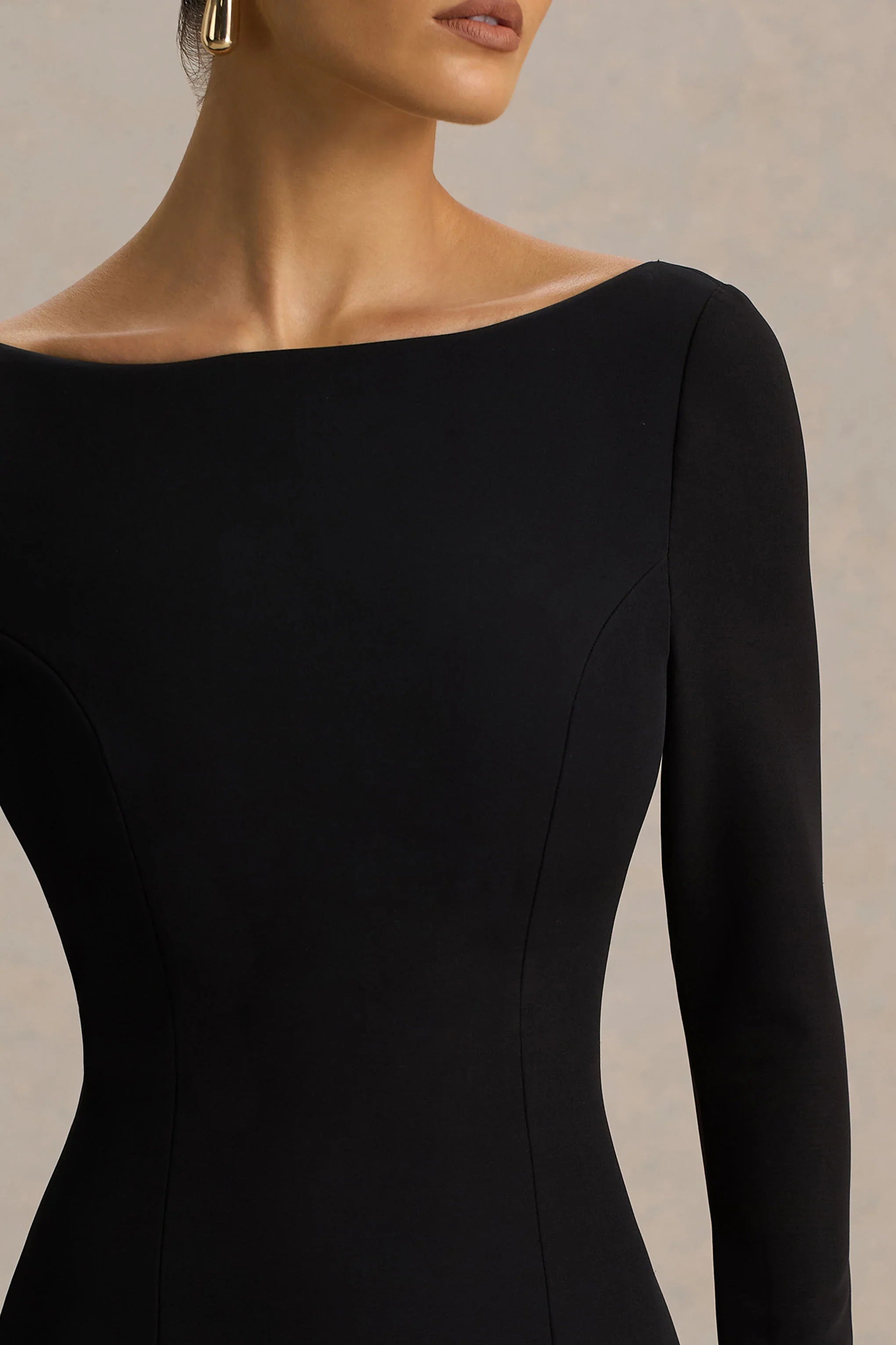 Caty Black And White Long Sleeved Maxi Dress With Asymmetric Drop Waist
