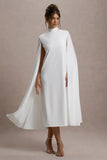 Carnation White Long Sleeve Midi Dress With Cape