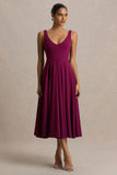 Depths Burgundy V Neck Midi Dress