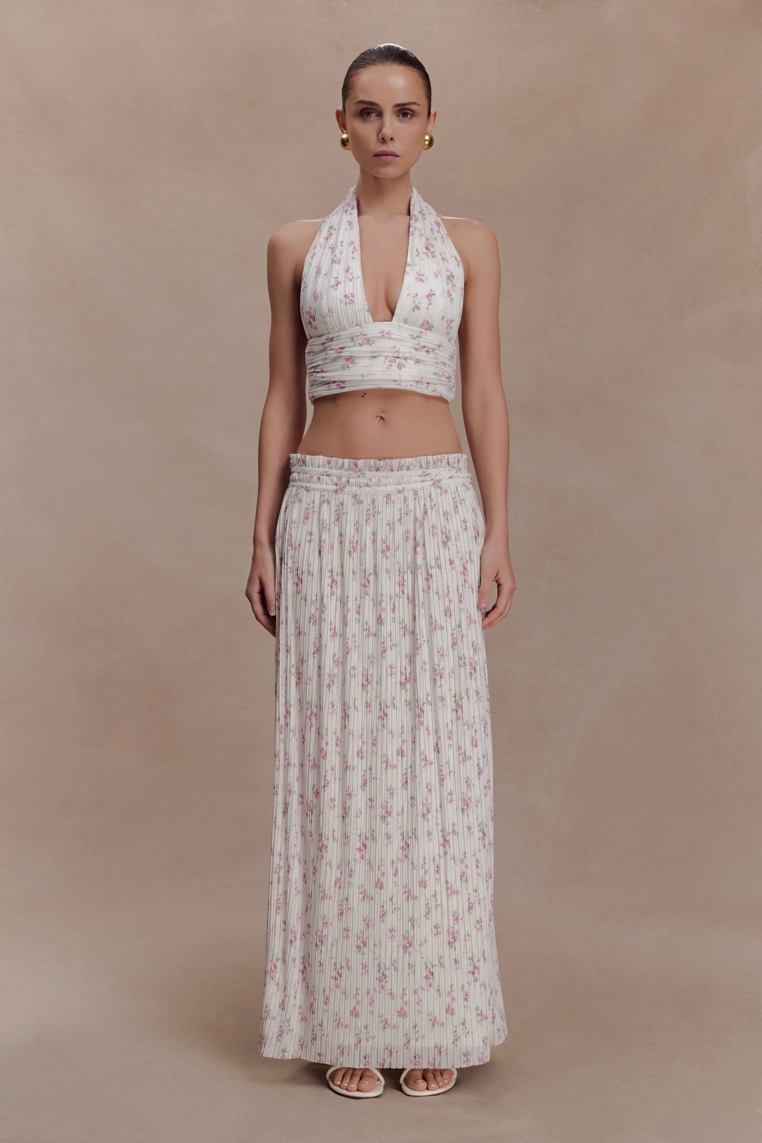 Amaris Gathered Plisse Maxi Skirt Floral Ditsy Print