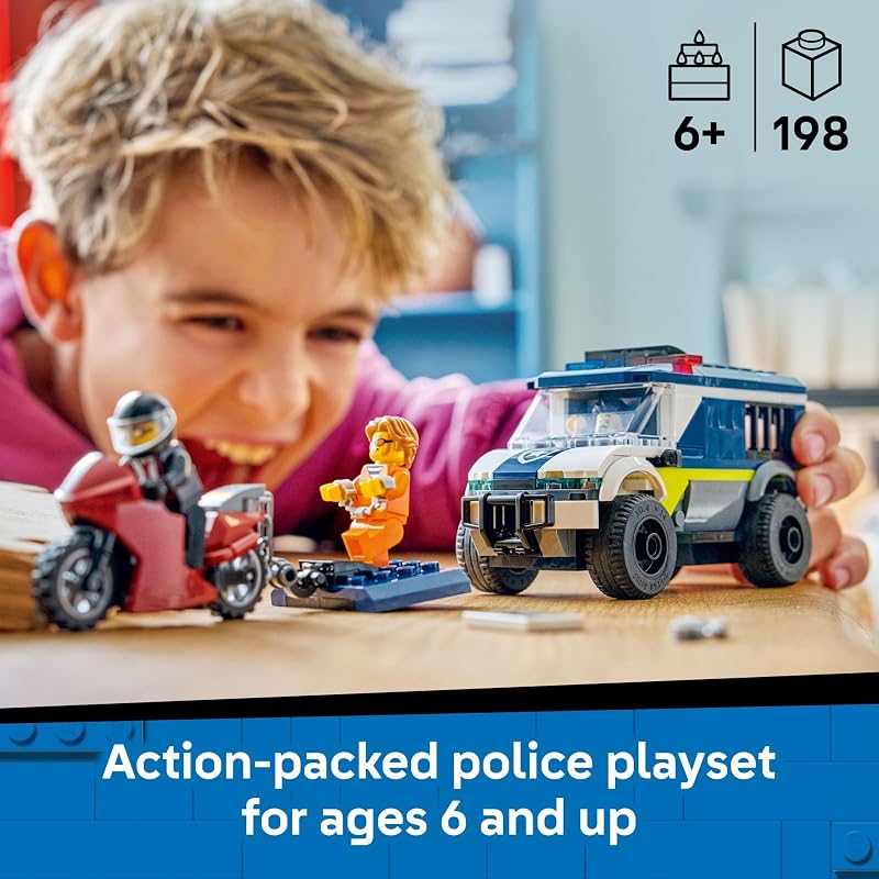 LEGO City Police Prisoner Transport Van Police Toy for Kids Boys Girls Ages 6 Emergency Vehicle Motorcycle Building Kit Officer and 2 Crook Minifigures Gift Idea for Birthdays 60479