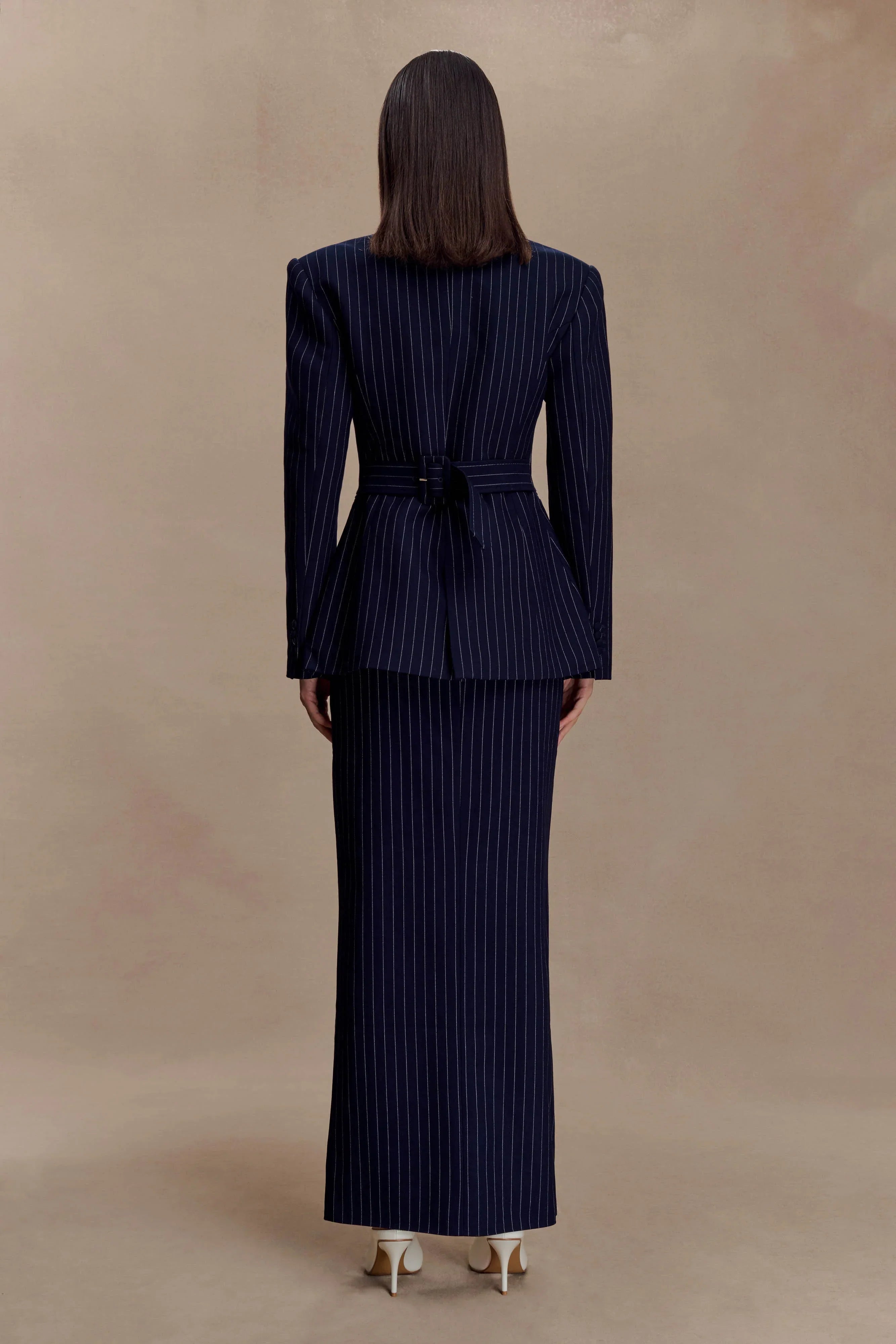 Cassie Column Maxi Skirt Navy Pinstripe